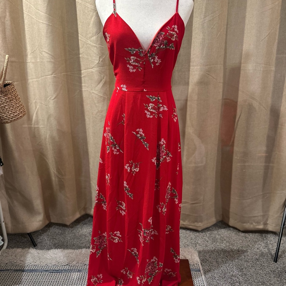 Elegant Red Floral Women's Dress